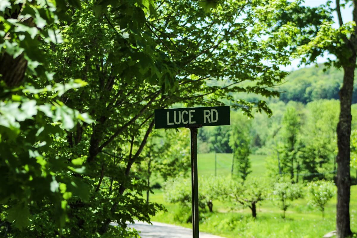 a sign directs to Luce farm
