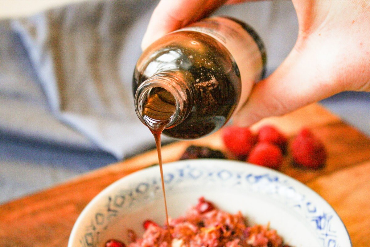 Bottle of hemp infused elderberry syrup 