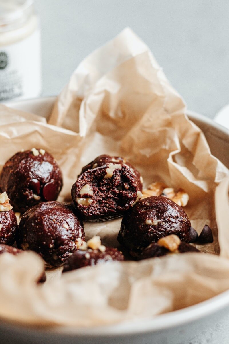 Simple, Healthy No-Bake Walnut Brownie Bites with Hemp Infused Honey