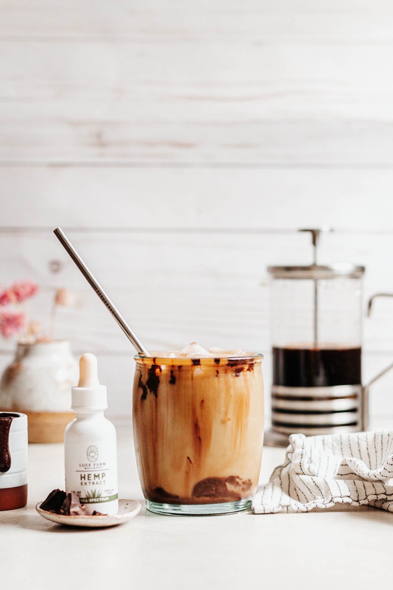 Simple Iced Mocha Latte with Homemade CBD Chocolate Sauce