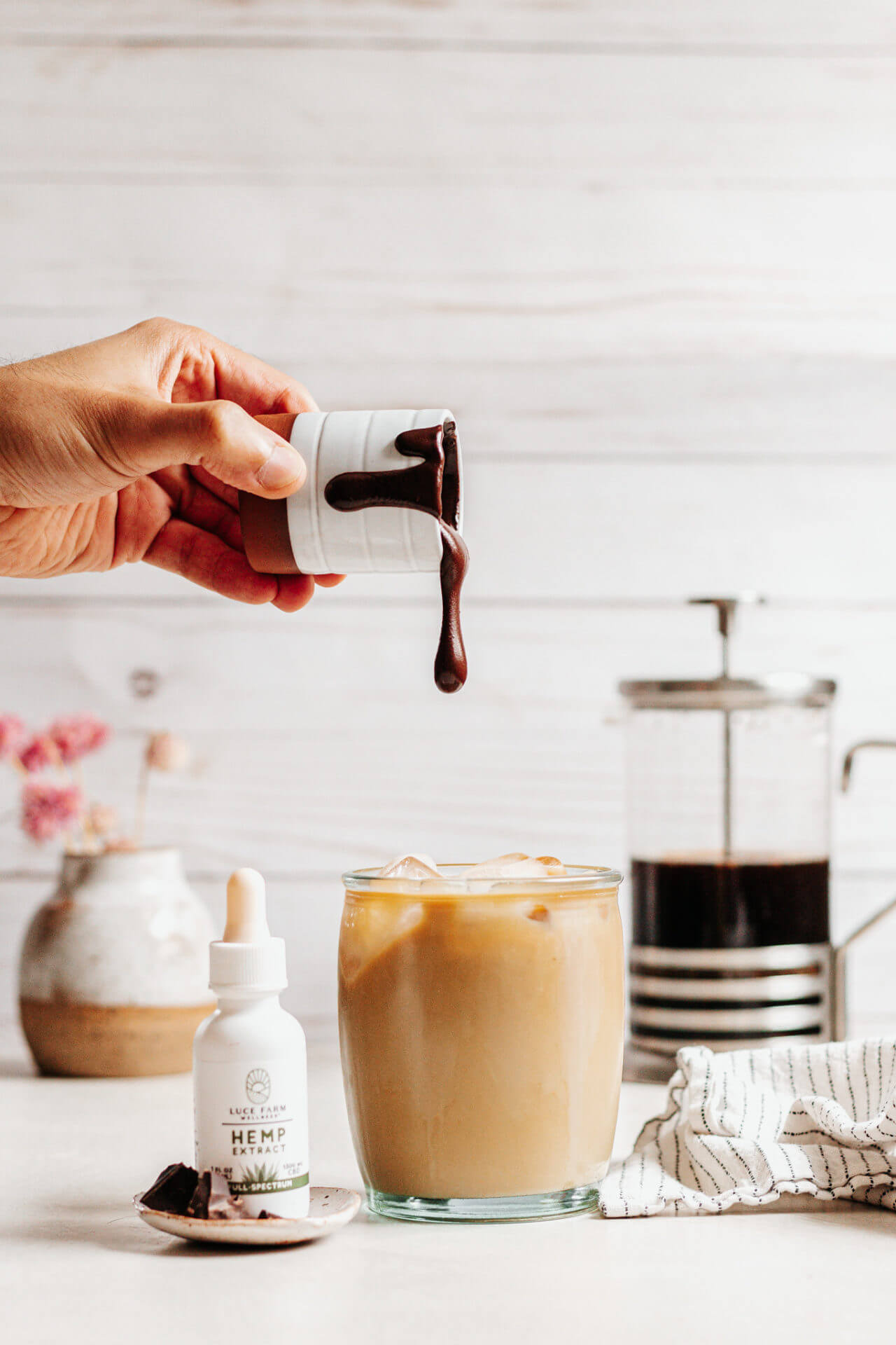 Simple Iced Mocha Latte with Homemade CBD Chocolate Sauce